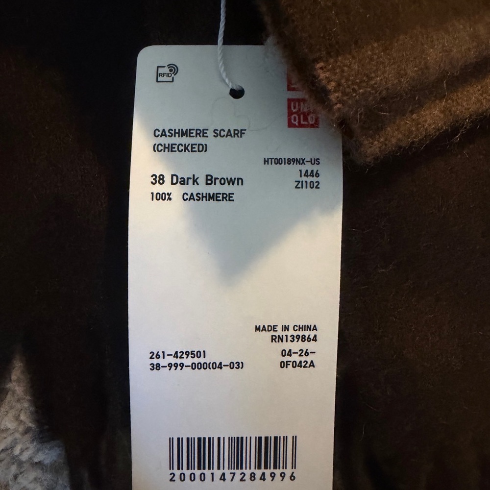 Uniqlo Dark Brown Checked Cashmere Scarf - Picture 2 of 2
